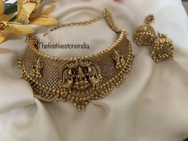 Antique polish Lakshmi Ambaari bridal choker set