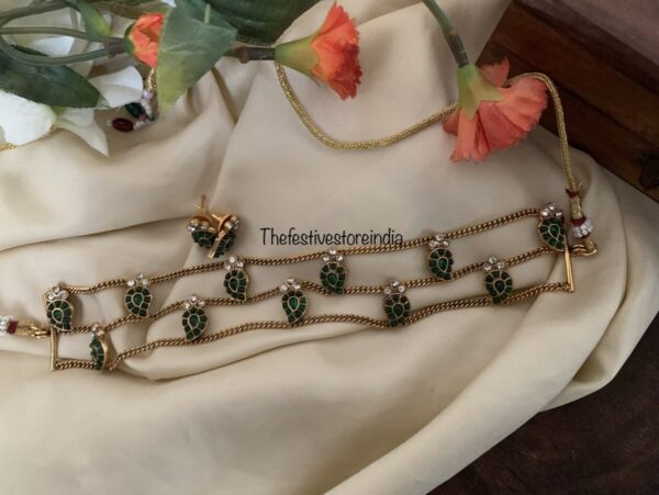 V2 Green palakka high neck choker set