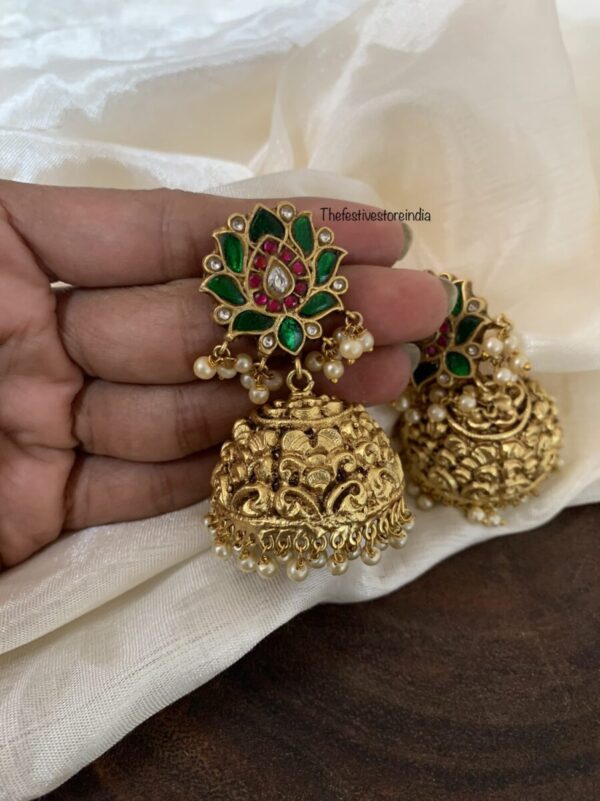 Green lotus jhumkas