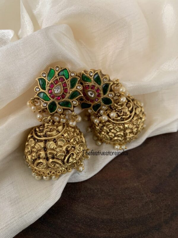Green lotus jhumkas