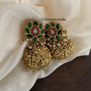 Green lotus jhumkas
