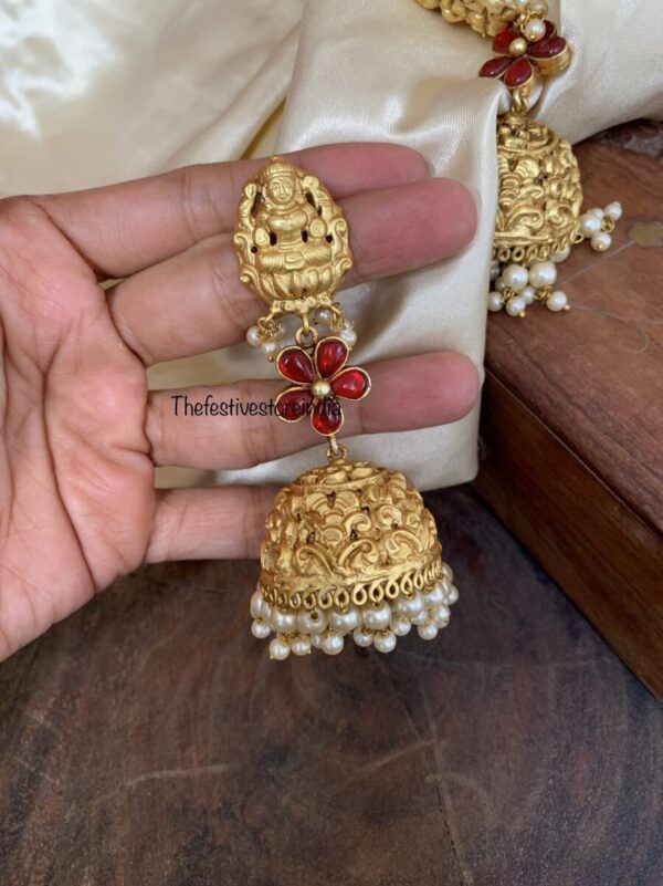 Floral lakshmi Jadau geru polish jhumkas
