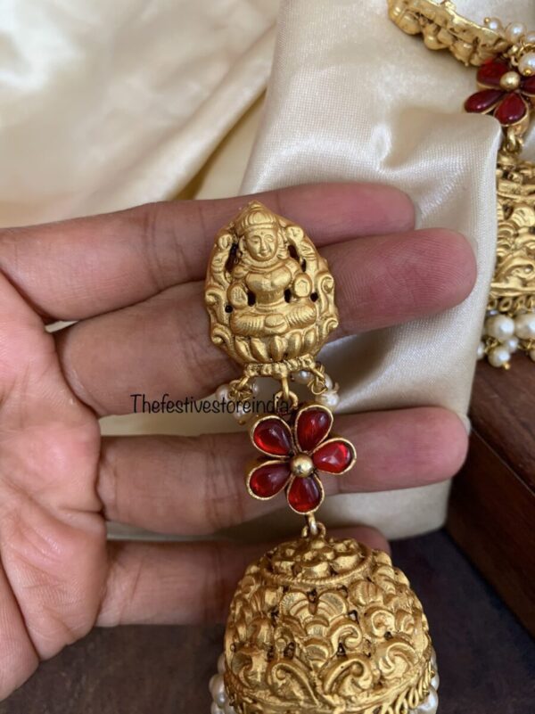 Floral lakshmi Jadau geru polish jhumkas