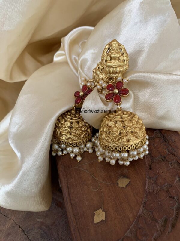 Floral lakshmi Jadau geru polish jhumkas