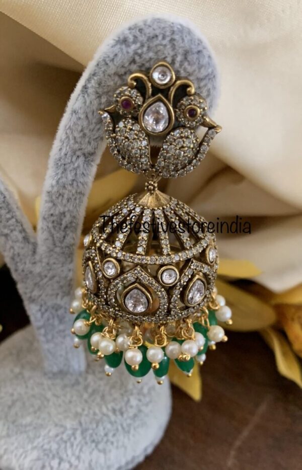 Victorian Green drop jhumkas