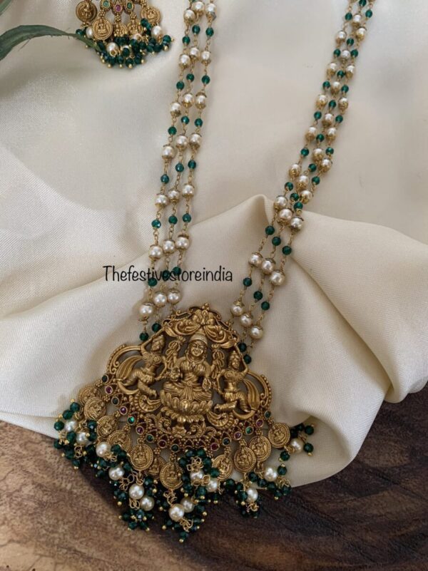 Antique polish green beads lakshmi haaram set