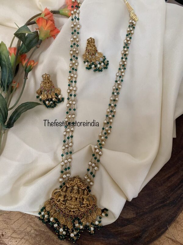Antique polish green beads lakshmi haaram set