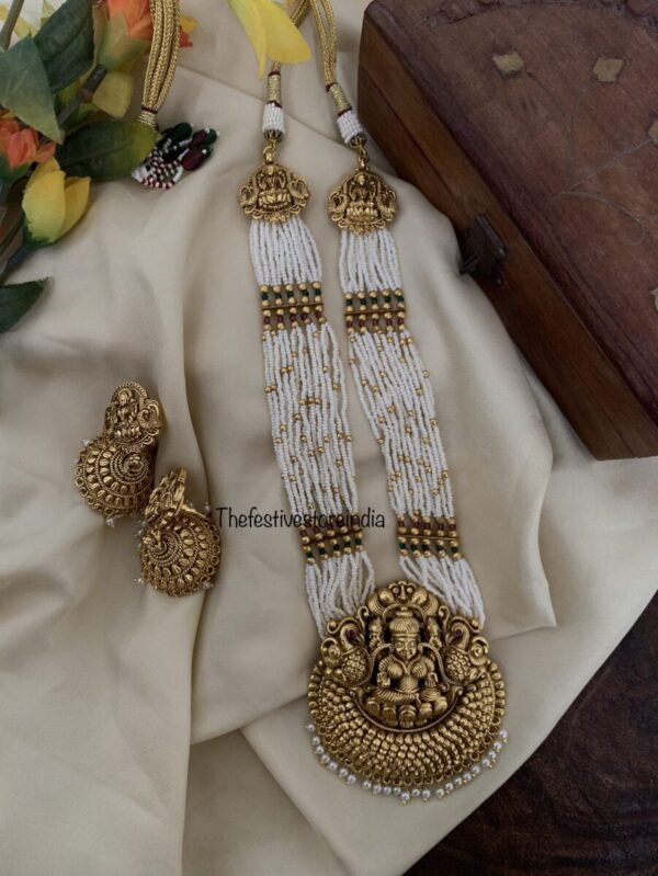 White beads mid length lakshmi set