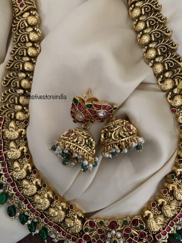 Bridal kemp and green beads haaram set
