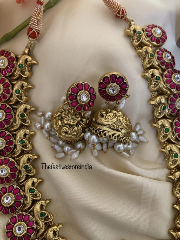 Made to order Jadau rice pearls mid length haaram set | Bridal temple jewelry