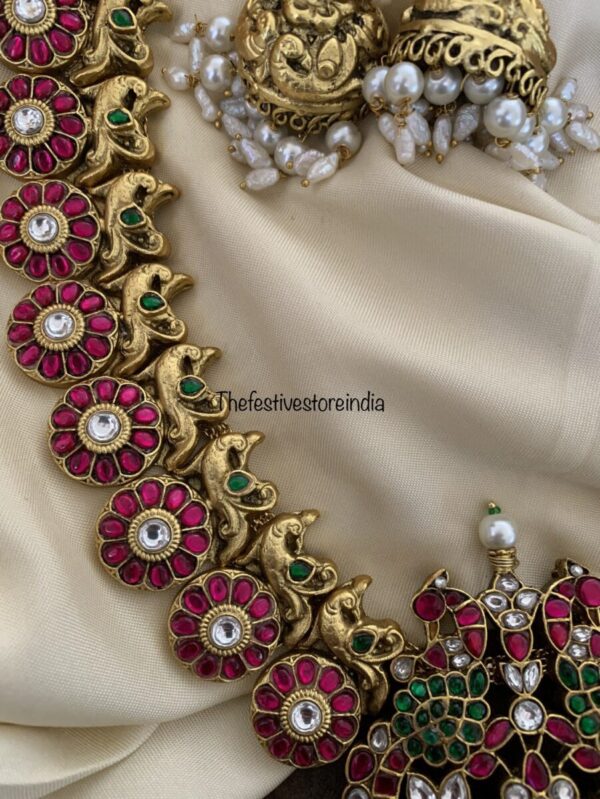 Made to order Jadau rice pearls mid length haaram set | Bridal temple jewelry