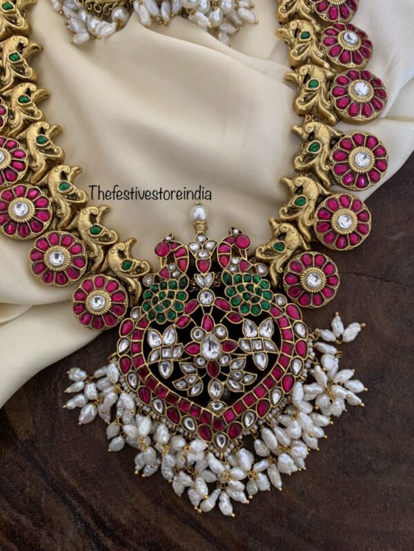 Made to order Jadau rice pearls mid length haaram set | Bridal temple jewelry