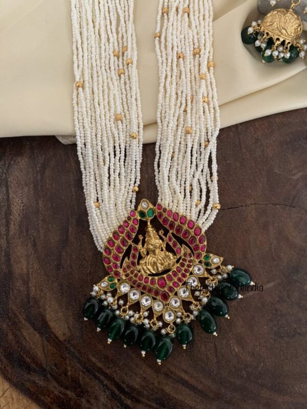 Jadau white beads Lakshmi haaram set