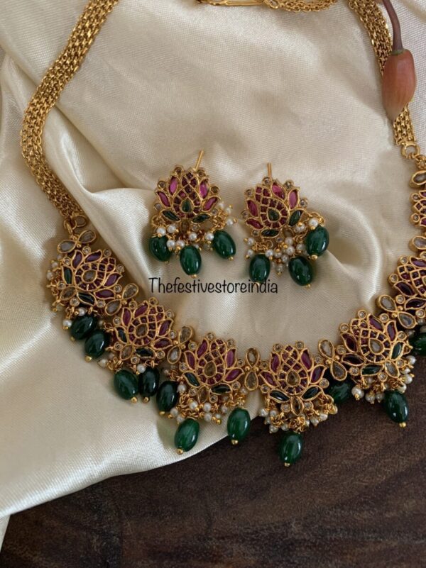 Antique polish green drops lotus set
