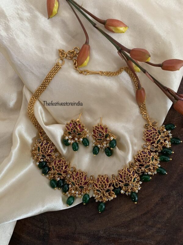 Antique polish green drops lotus set