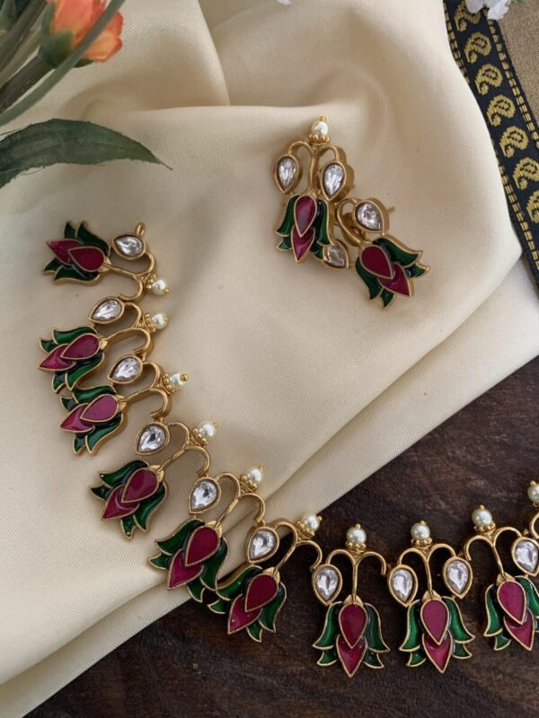 Enamel painted Lotus necklace set