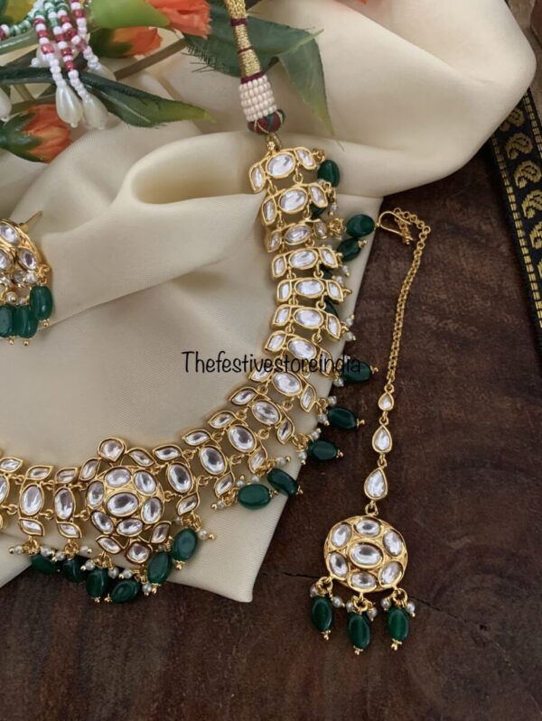 Bridal kundan green drops set