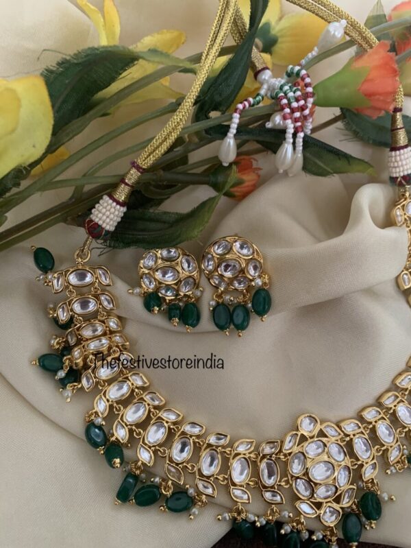 Bridal kundan green drops set