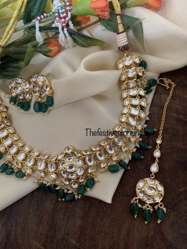 Bridal kundan green drops set