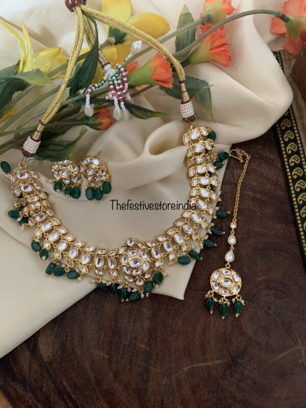 Bridal kundan green drops set