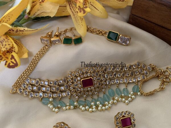 Kundan with pastel drops choker set with changeable stones