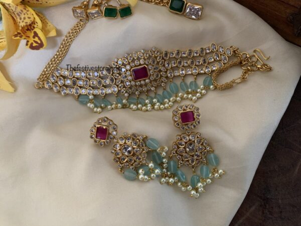 Kundan with pastel drops choker set with changeable stones
