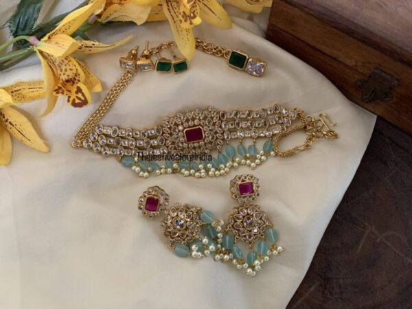 Kundan with pastel drops choker set with changeable stones