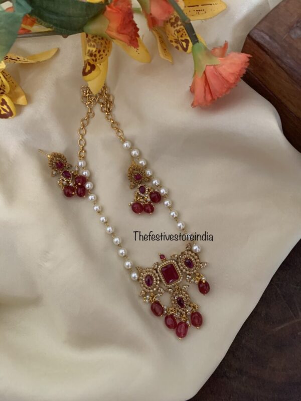 Maroon pearls choker/necklace set