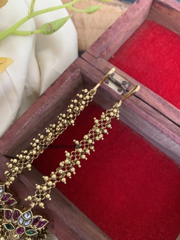 Cluster gold pearl lotus jhumkas with straight maati