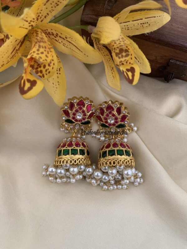 Classic Lotus jadau jhumkas