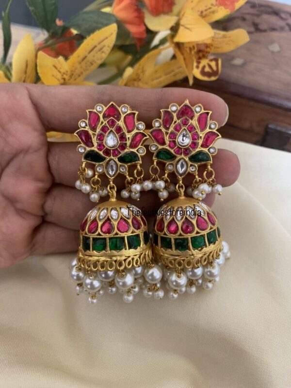 Classic Lotus jadau jhumkas