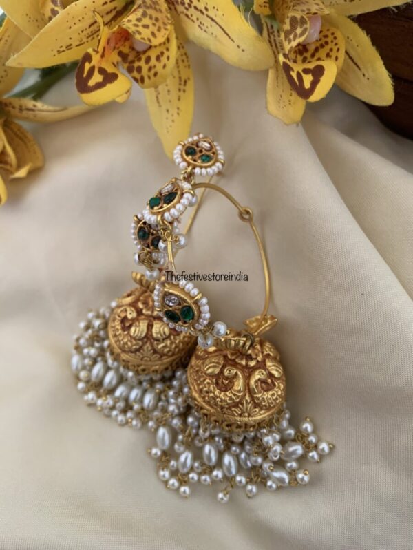 Jadau geru polish hoop jhumkas - Green