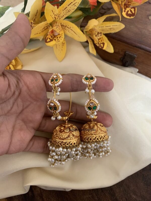 Jadau geru polish hoop jhumkas - Green