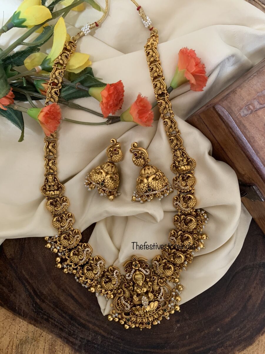 All gold Lakshmi bridal haaram set