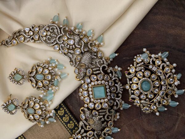 Victorian pastel blue necklace set