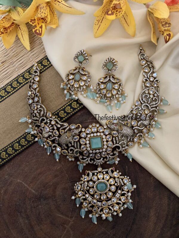 Victorian pastel blue necklace set