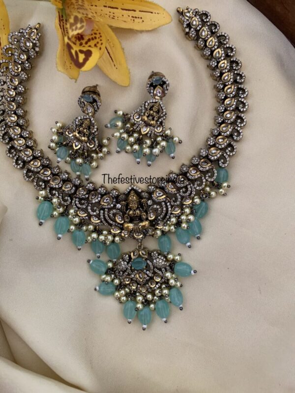 Pastel blue Lakshmi Victorian necklace set