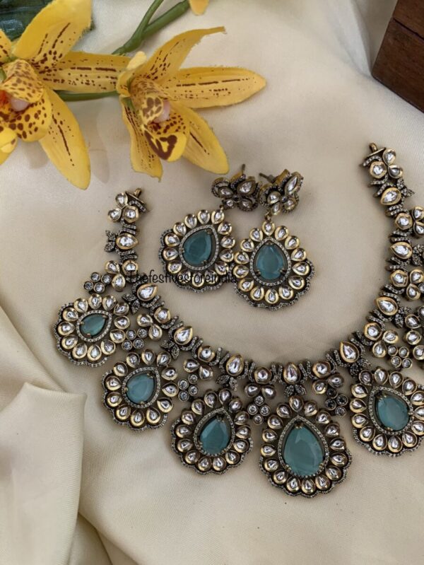 Pastel blue Moissanite Victorian necklace set