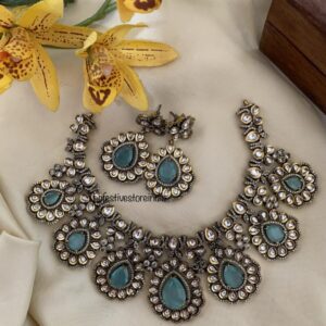 Pastel blue Moissanite Victorian necklace set