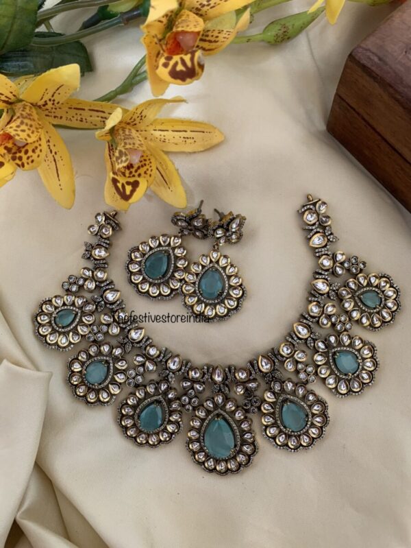 Pastel blue Moissanite Victorian necklace set