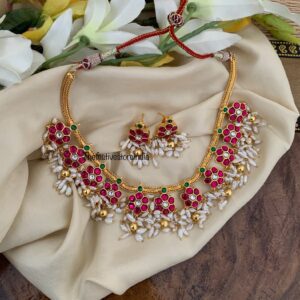Jadau floral rice pearls set with push back earrings