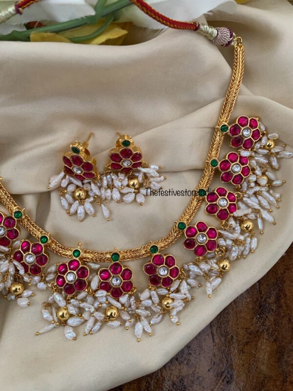 Jadau floral rice pearls set with push back earrings