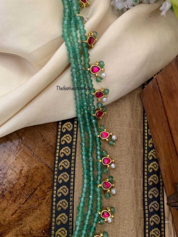 Green beads mid length jadau haaram set