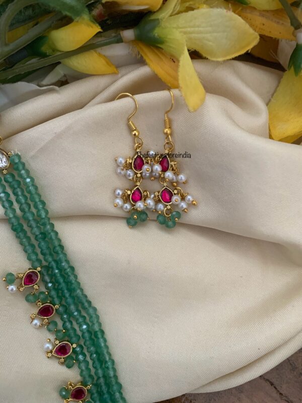 Green beads mid length jadau haaram set