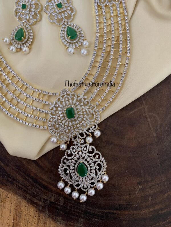 Bridal AD green stone haaram set