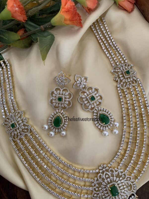Bridal AD green stone haaram set