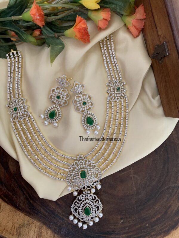 Bridal AD green stone haaram set
