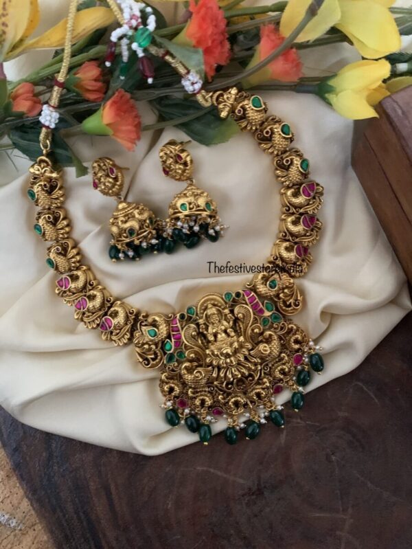 Green drops Lakshmi bridal necklace set