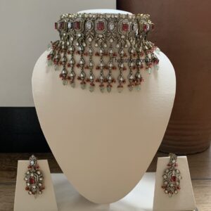 Victorian ruby stone mint drops bridal choker set