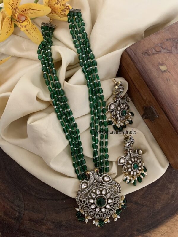 Green beads pendant haaram set